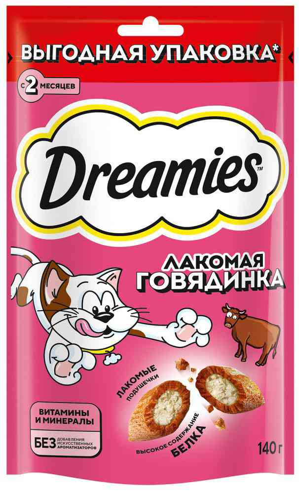 Лакомство для кошек Dreamies лакомая говядинка с 2 месяцев