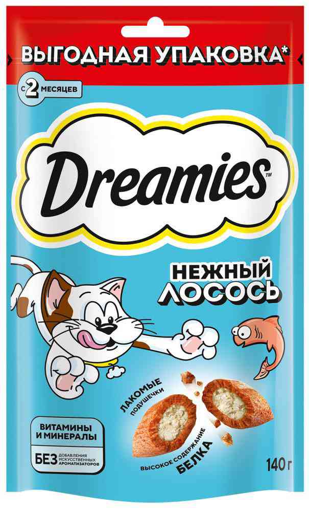 Лакомство для кошек Dreamies нежный лосось с 2 месяцев