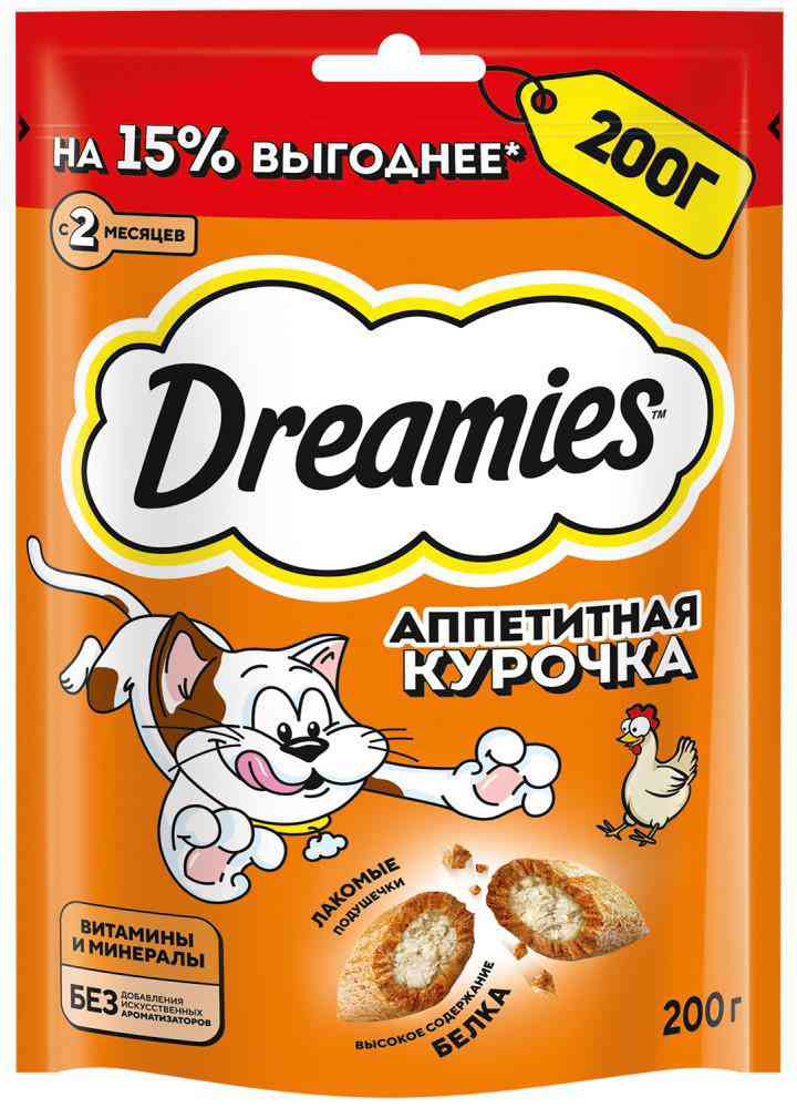 Лакомство для кошек Dreamies аппетитная курочка с 2 месяцев