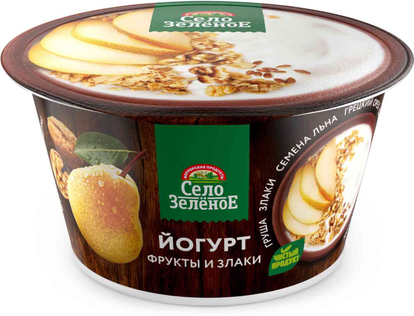 Йогурт Село Зелёное Фермерский завтрак груша-злаки-семена льна-грецкий орех 3,2%