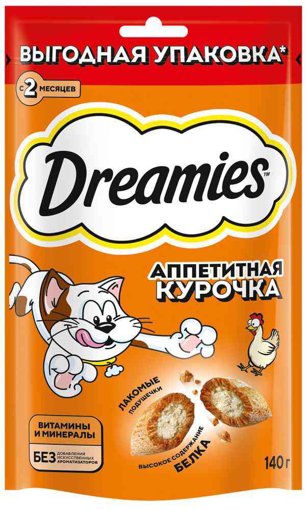 Лакомство для кошек Dreamies аппетитная курочка с 2 месяцев