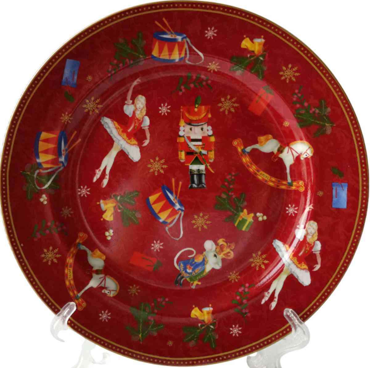 

Тарелка обеденная фарфоровая Щелкунчик, цвет: белый/красный