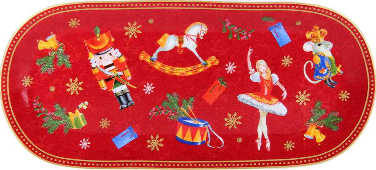 

Блюдо овальное фарфоровое Щелкунчик, цвет: белый/красный