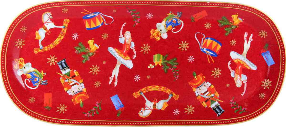 

Блюдо овальное фарфоровое Щелкунчик, цвет: белый/красный