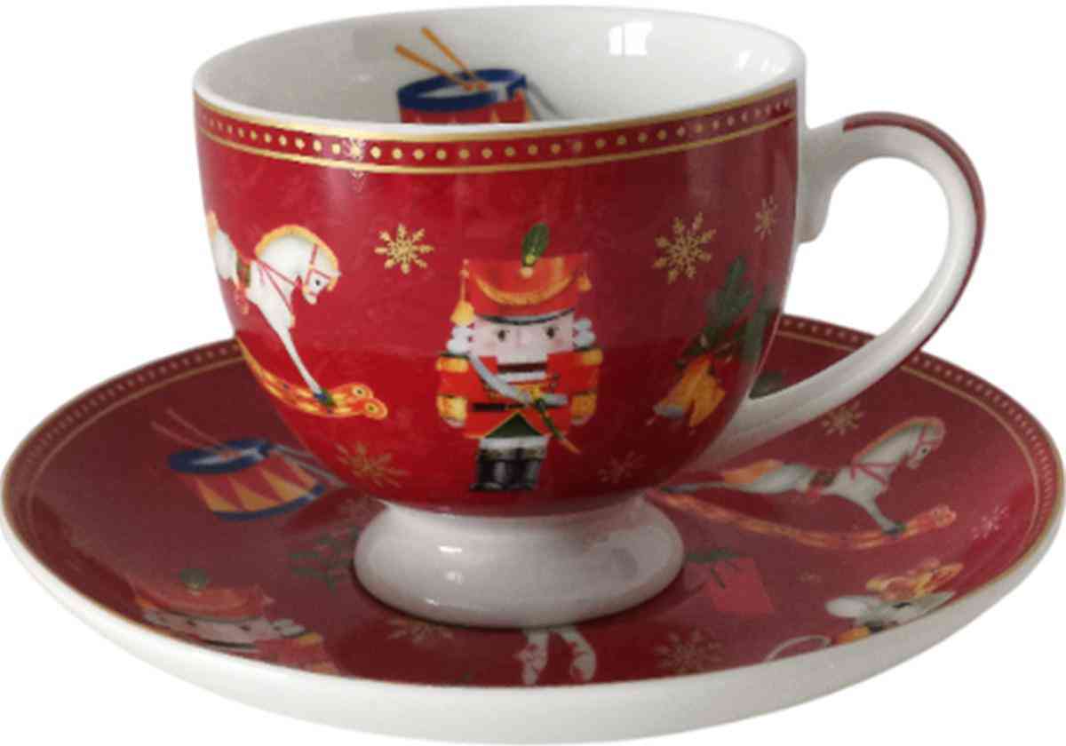 

Пара кофейная фарфоровая Щелкунчик, цвет: белый/красный