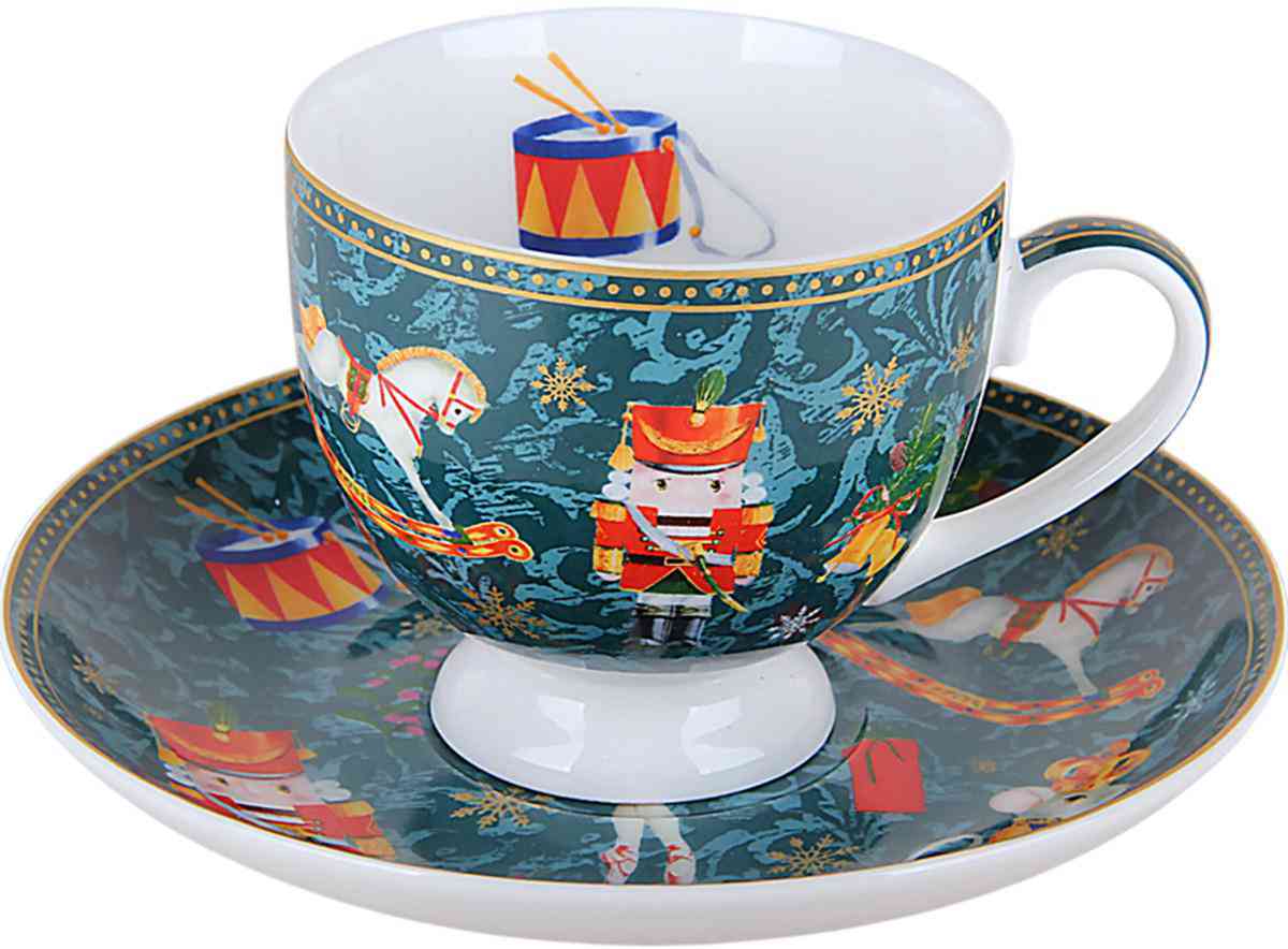 

Пара кофейная фарфоровая Щелкунчик, цвет: белый/зеленый