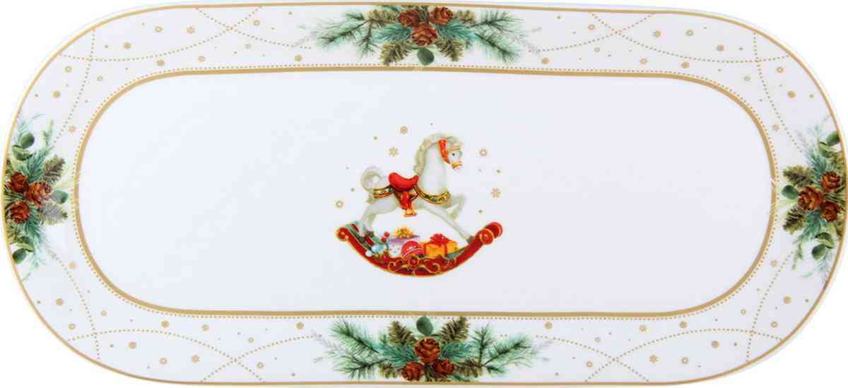 

Блюдо овальное фарфоровое Новогоднее волшебство, цвет: белый/зеленый