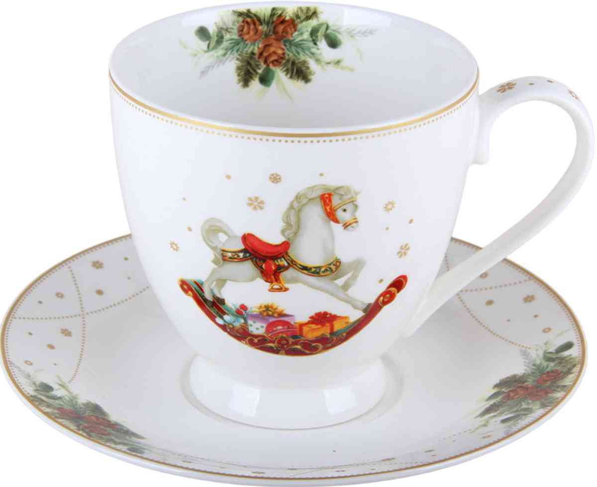 

Пара чайная фарфоровая Новогоднее волшебство, цвет: белый/зеленый