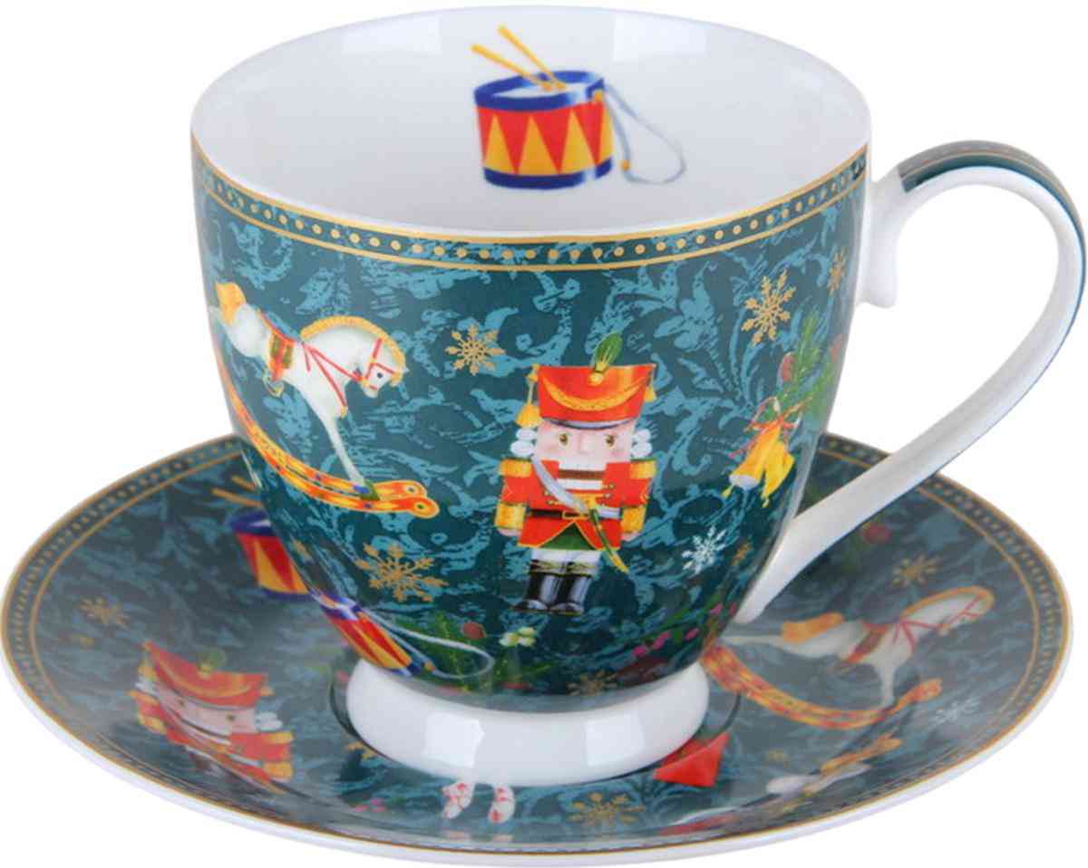 

Пара чайная фарфоровая Щелкунчик, цвет: белый/зеленый