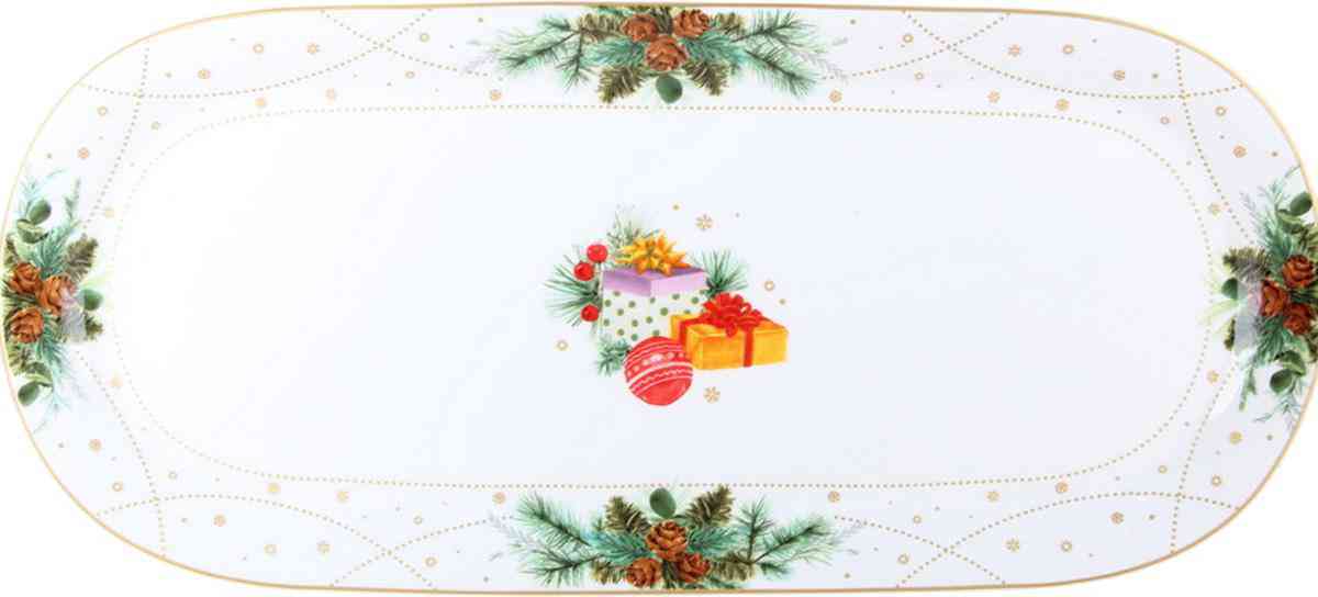 

Блюдо овальное фарфоровое Новогоднее волшебство, цвет: белый/зеленый
