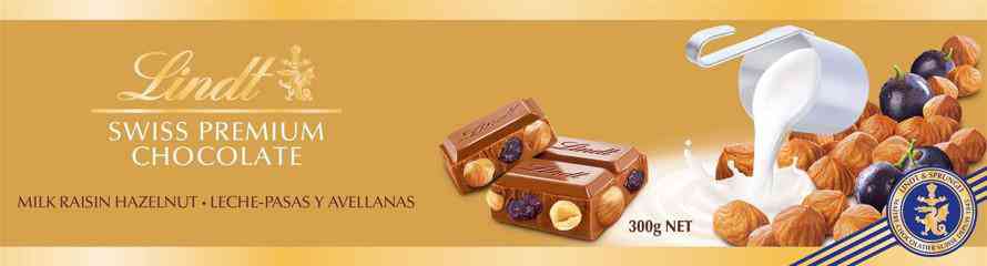Шоколад молочный Lindt Gold с изюмом и фундуком