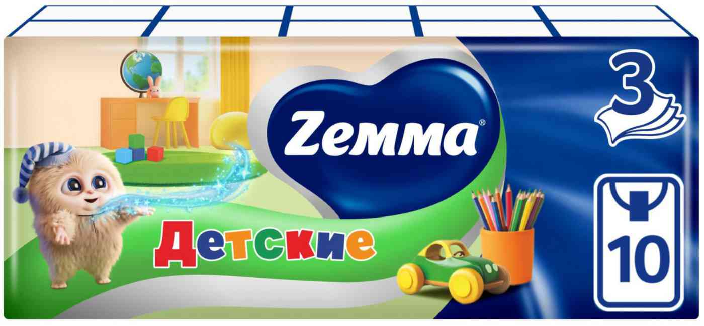 

Платочки бумажные носовые Zemma Детские 3 слоя