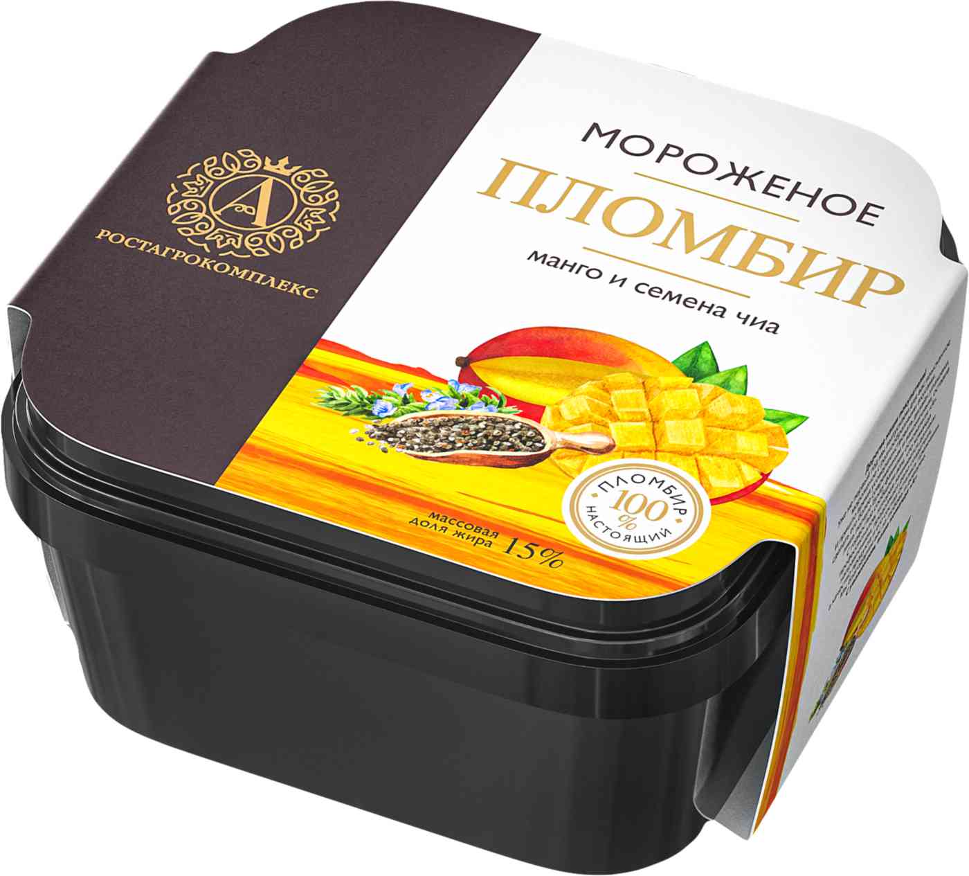 

Мороженое пломбир А.Ростагрокомплекс с манго и семенами чиа 15%