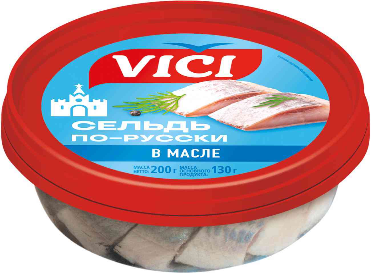 Сельдь по-русски Vici филе-кусочки в масле Россия