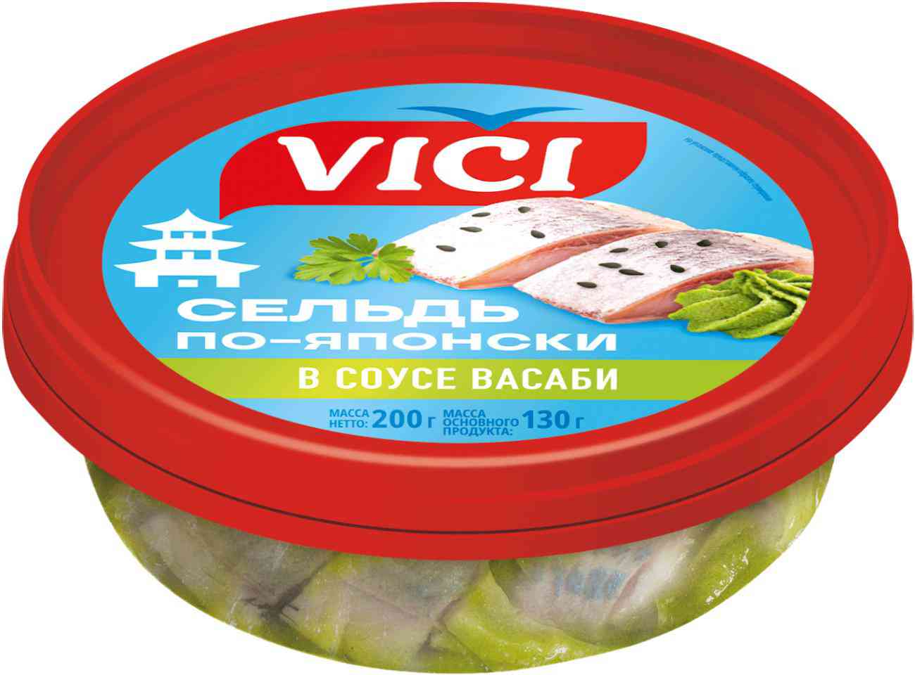 

Сельдь по-японски Vici филе-кусочки в соусе васаби Россия