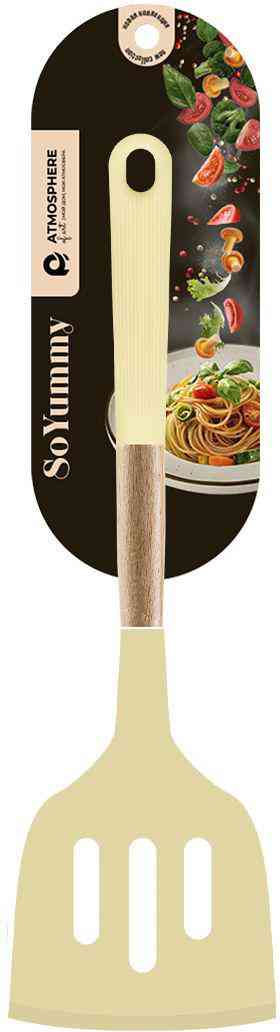 

Лопатка силиконовая Atmosphere of art с деревянной ручкой с прорезями цвет: желтый