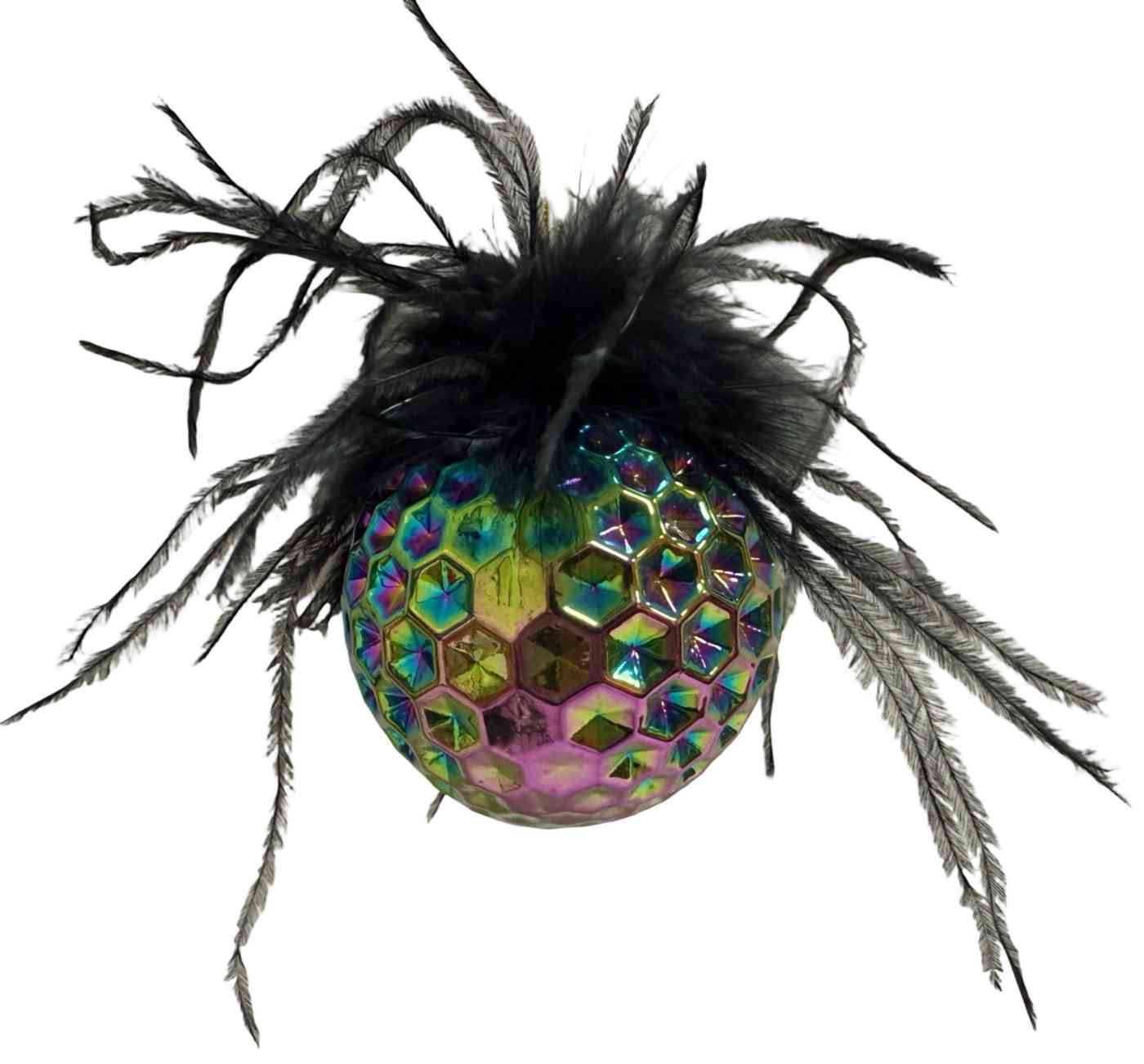 

Ёлочное украшение Шар с перьями синий, стекло