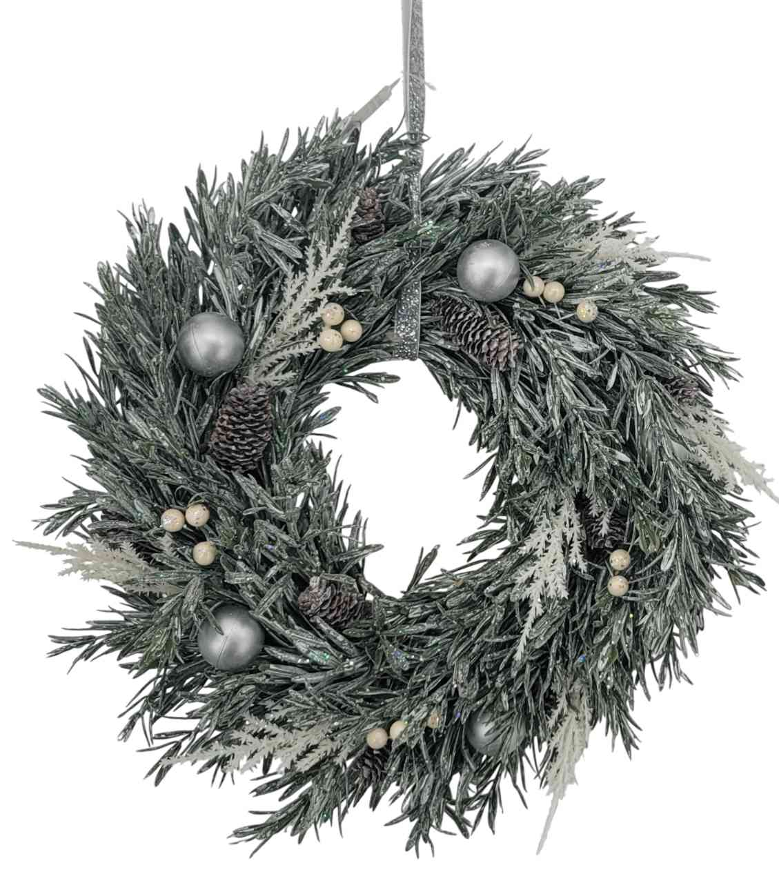 

Венок новогодний заснеженный с шишками