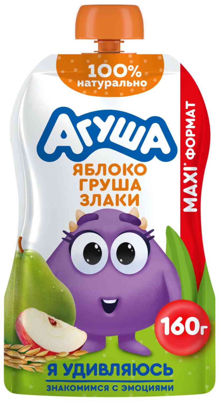 

Пюре Агуша яблоко-груша-злаки с 8 месяцев