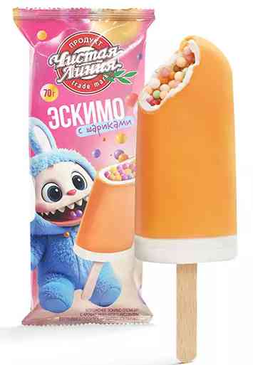 Мороженое пломбир эскимо ЧЛ с рисовыми шариками в апельсиновой глазури