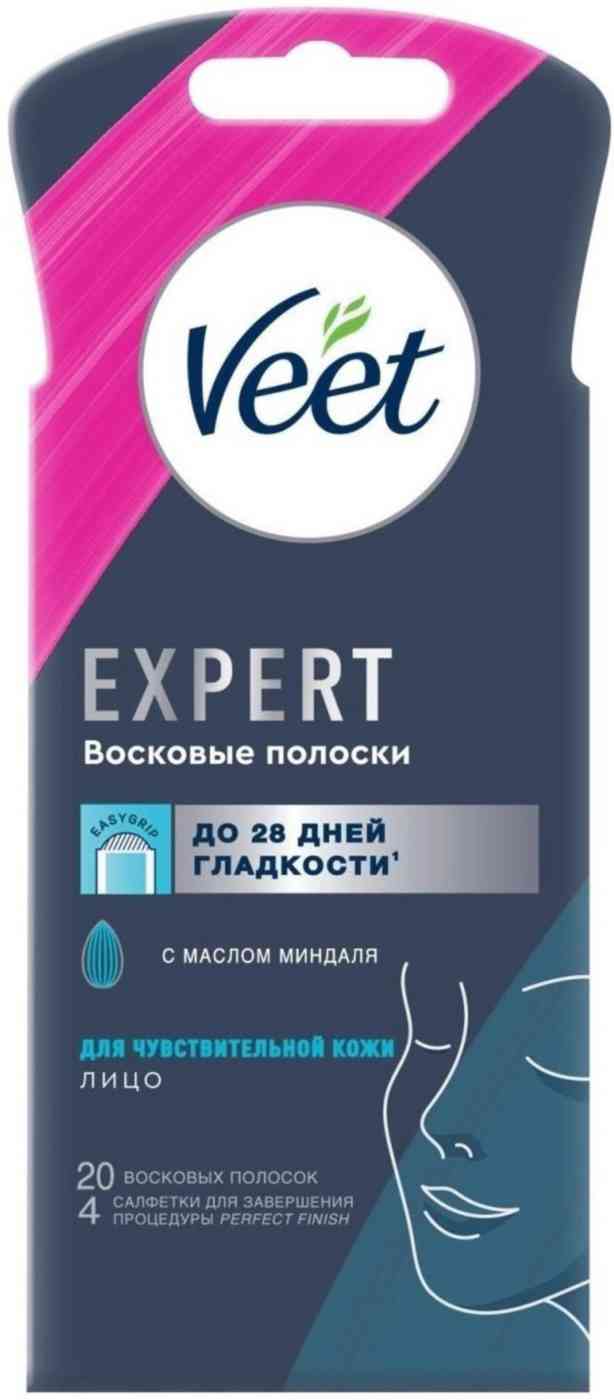 Восковые полоски для чувствительной кожи лица  Veet