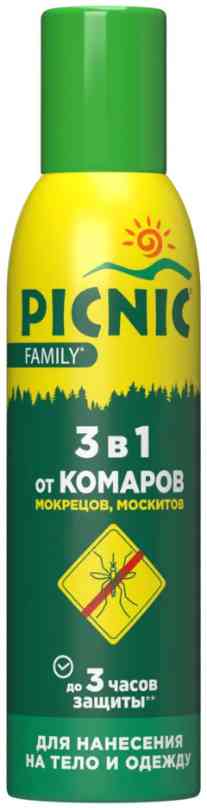 

Аэрозоль от комаров, москитов, мокрецов 3 в 1 Picnic