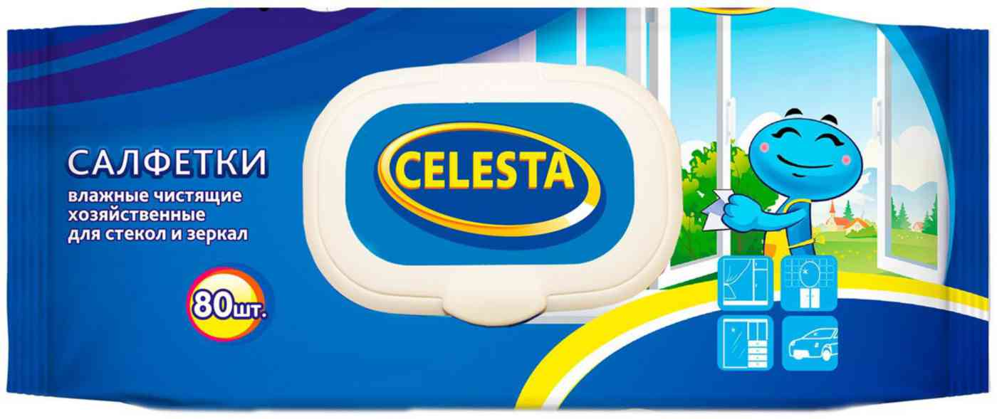 

Влажные салфетки для стёкол и зеркал чистящие Celesta
