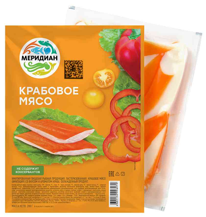 Крабовое мясо охлаждённое Меридиан 103₽