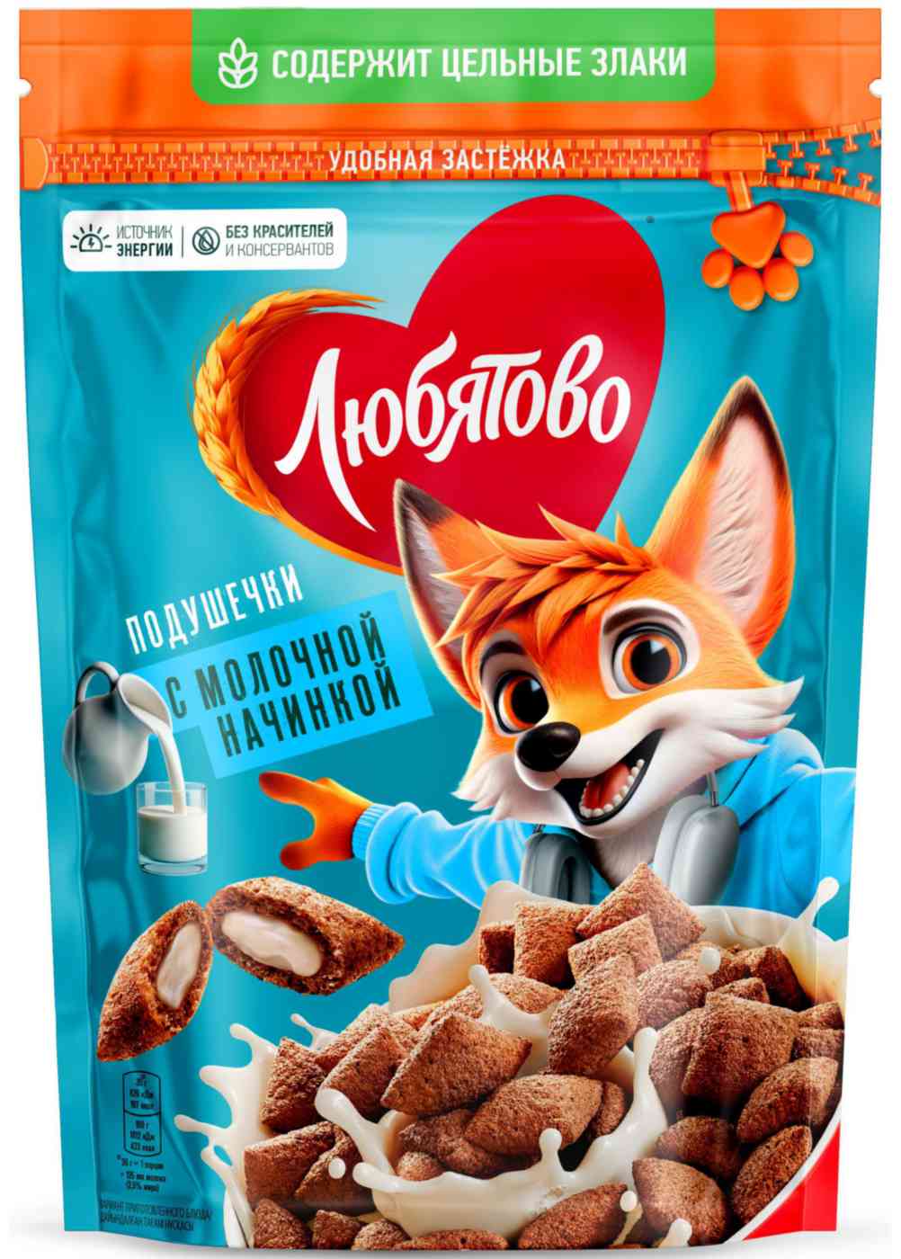 

Готовый завтрак Любятово Подушечки с молочной начинкой