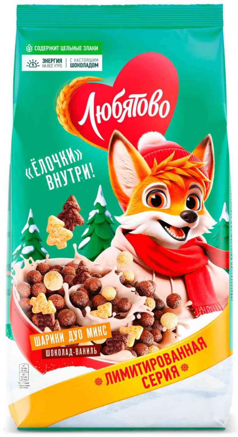 

Готовый завтрак Любятово Шарики Дуо Микс шоколадно-ванильные