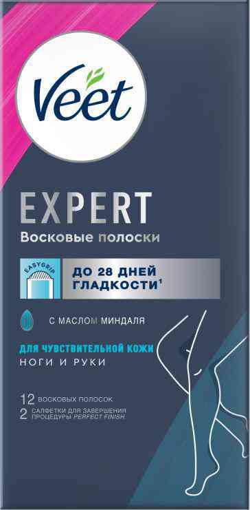 Восковые полоски для чувствительной кожи ног и рук  Veet