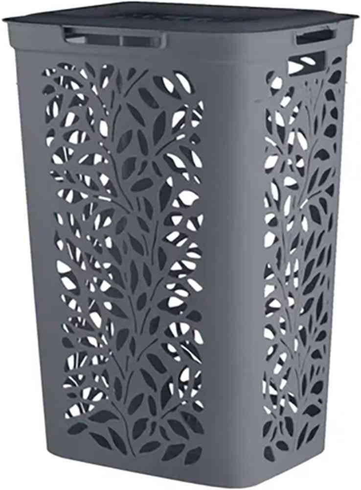 

Корзина для белья Полимербыт Leaves с крышкой цвет: серый