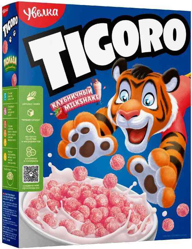 

Готовый завтрак шарики Увелка Tigoro Клубничный милкшейк