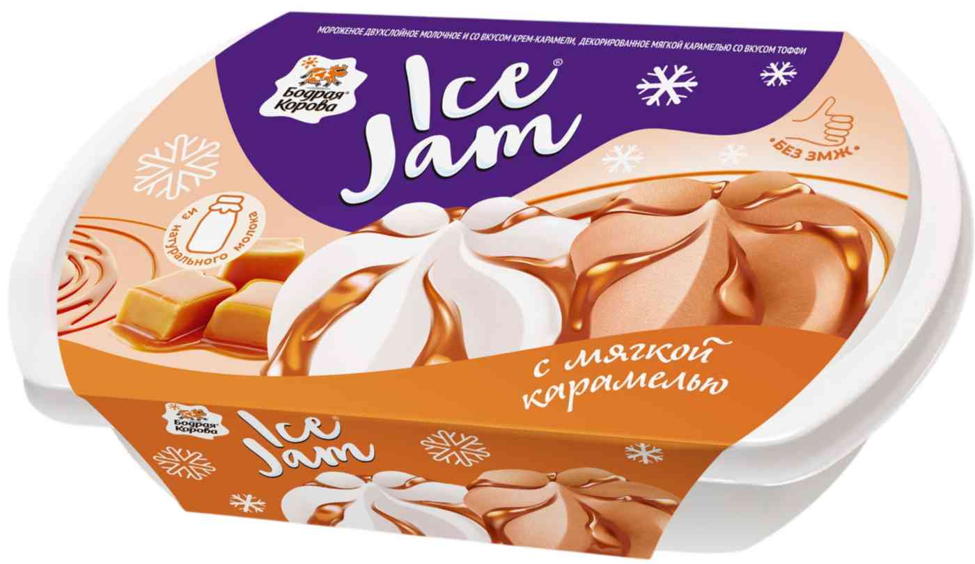 Мороженое молочное Бодрая Корова IceJam двухслойное с мягкой карамелью