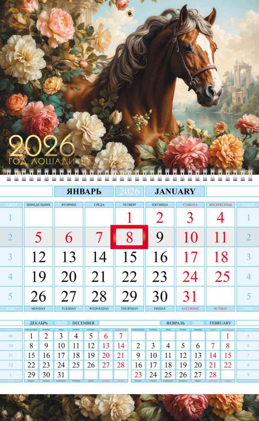 

Календарь одноблочный Hatber Год Лошади