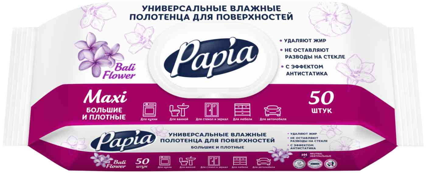 

Влажные полотенца универсальные Papia Maxi Bali Flower