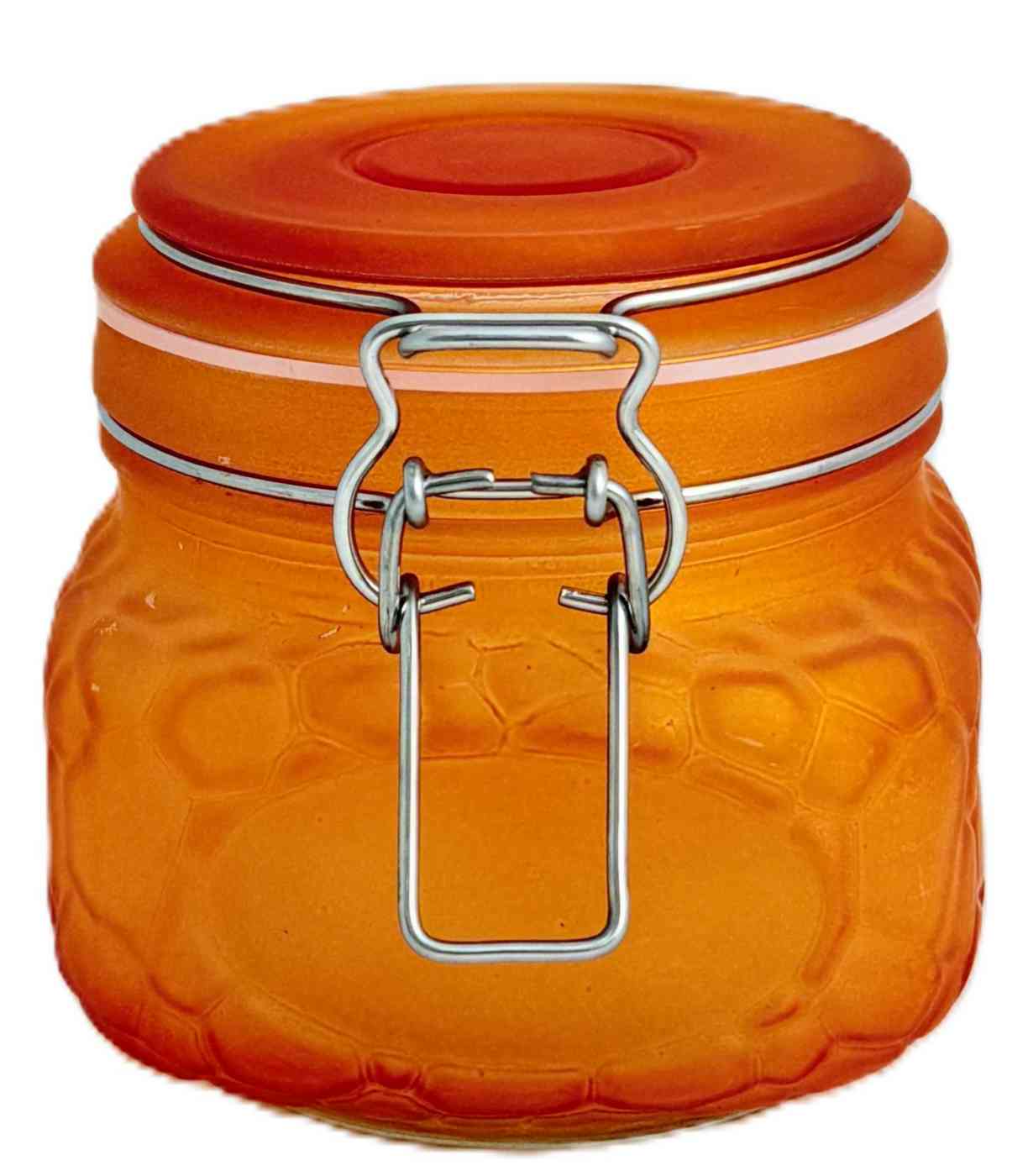 

Банка стеклянная оранжевая с замком