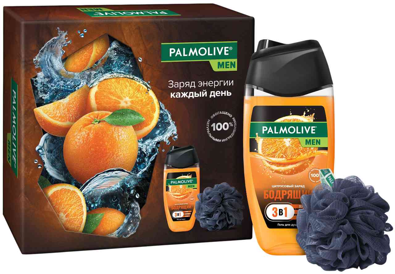 

Подарочный набор Palmolive Men Цитрусовый заряд (гель для душа, мочалка)