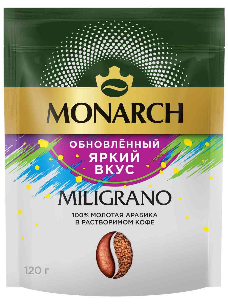 

Кофе растворимый сублимированный Монарх Miligrano c добавлением кофе жареного молотого