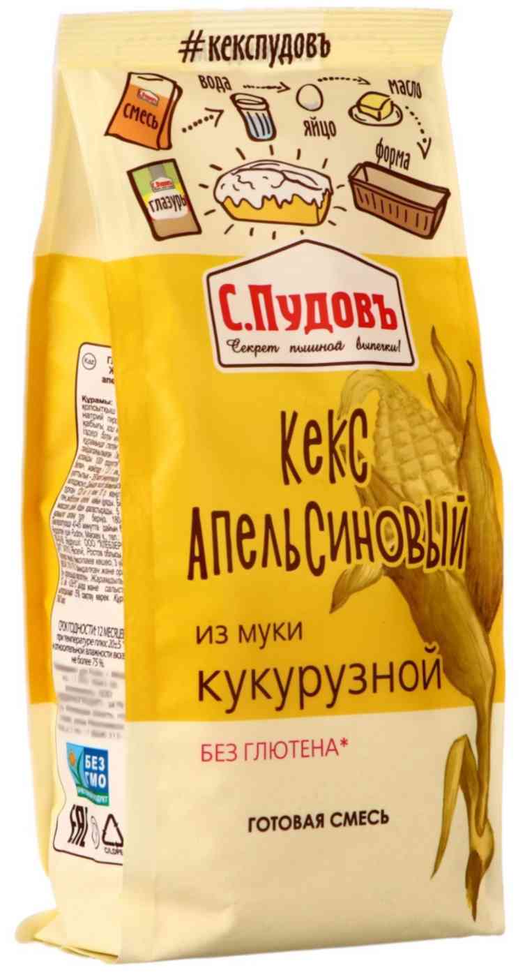 

Смесь для выпечки из кукурузной муки С. Пудовъ Кекс апельсиновый без глютена
