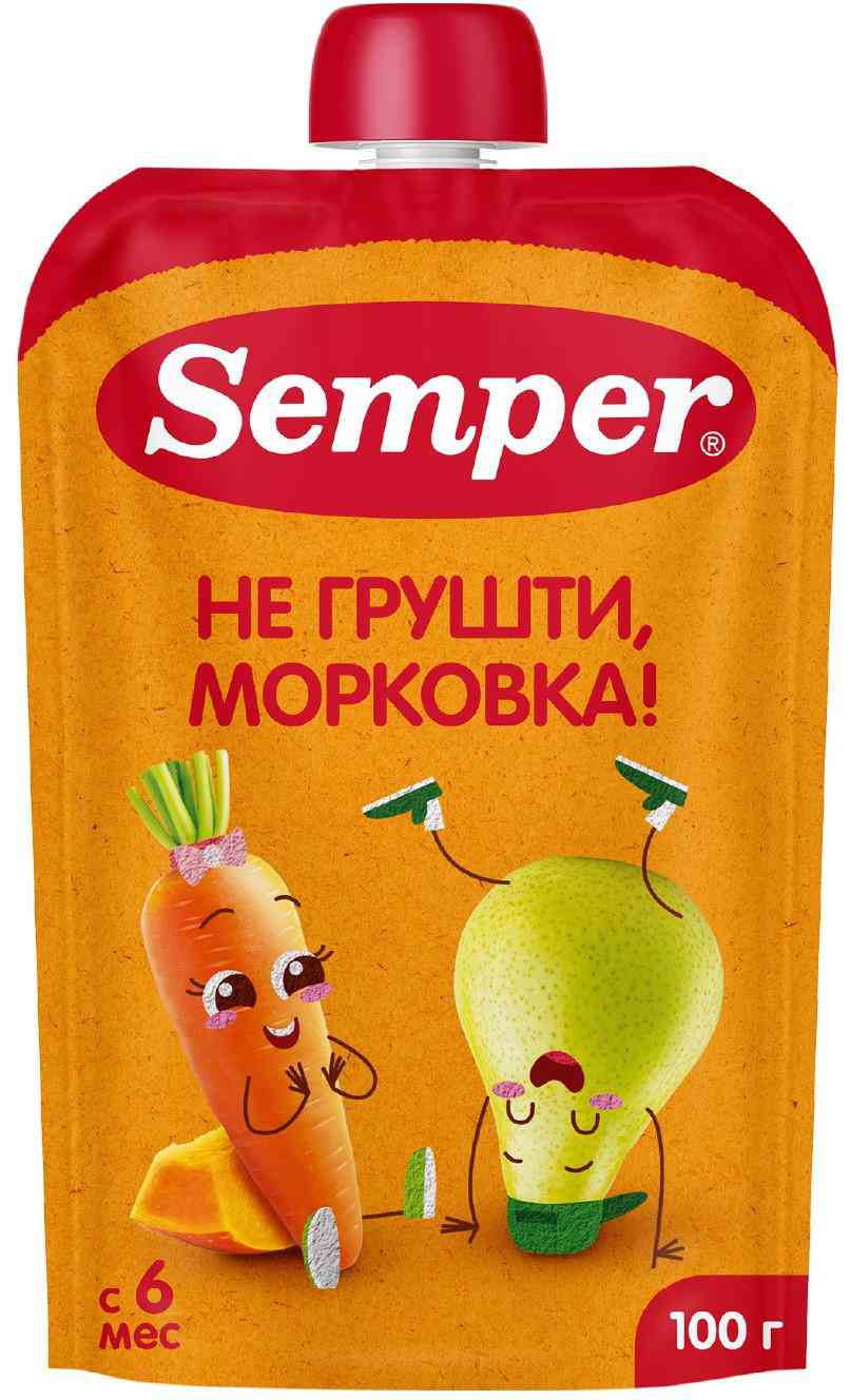 Пюре фруктово-овощное Semper Не грушти, морковка! яблоко-груша-морковь-тыква с 6 месяцев