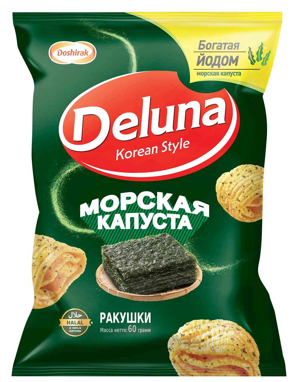 Снеки кукурузные Deluna Ракушки со вкусом морской капусты