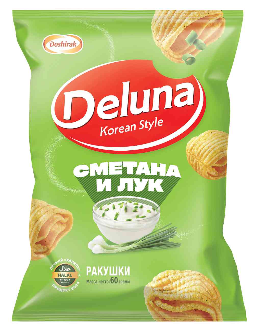 Снеки кукурузные Deluna Ракушки со вкусом сметаны и лук