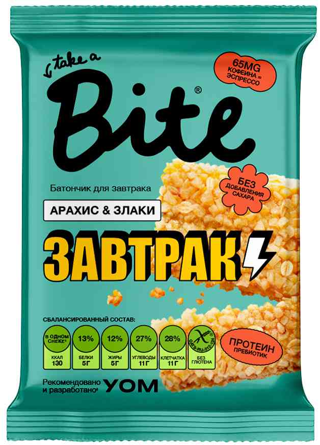 

Батончик злаково-ореховый Take a Bite Завтрак арахис-злаки без сахара