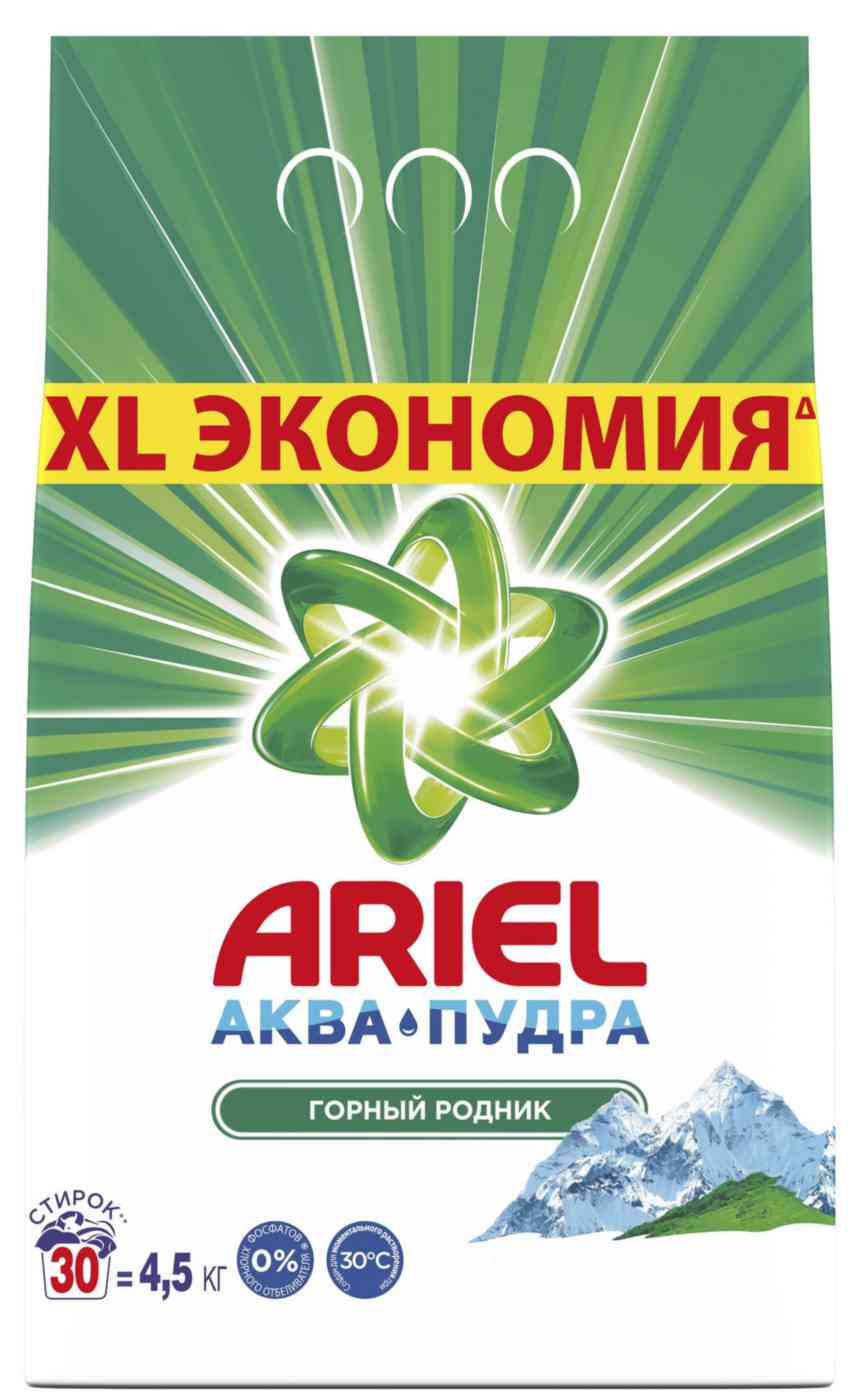 

Стиральный порошок для белого белья Ariel Аква-пудра Горный родник