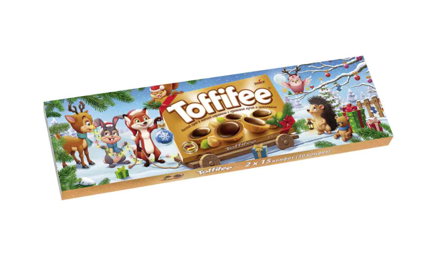 Набор конфет Рождественский поезд Toffifee Лесной орех в мягкой карамели с кремовой нугой и шоколадом