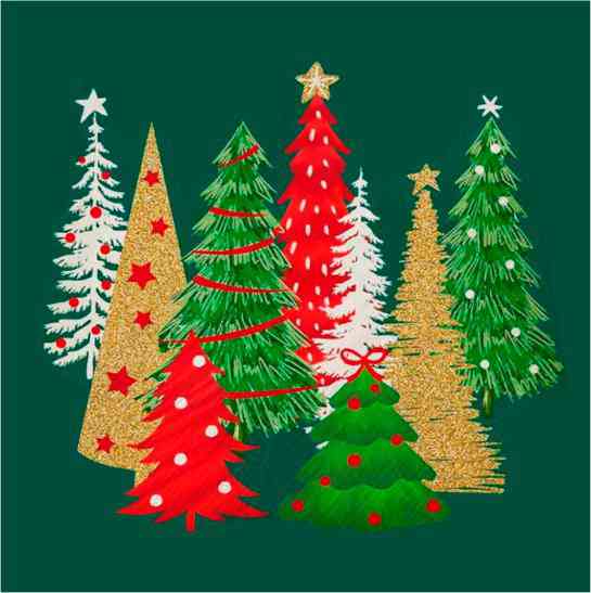 

Салфетки бумажные Яркие елки 33х33 см, 3 слоя