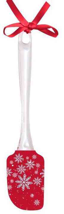 

Лопатка силиконовая с прозрачной ручкой, цвет красный, рисунок: снежинки