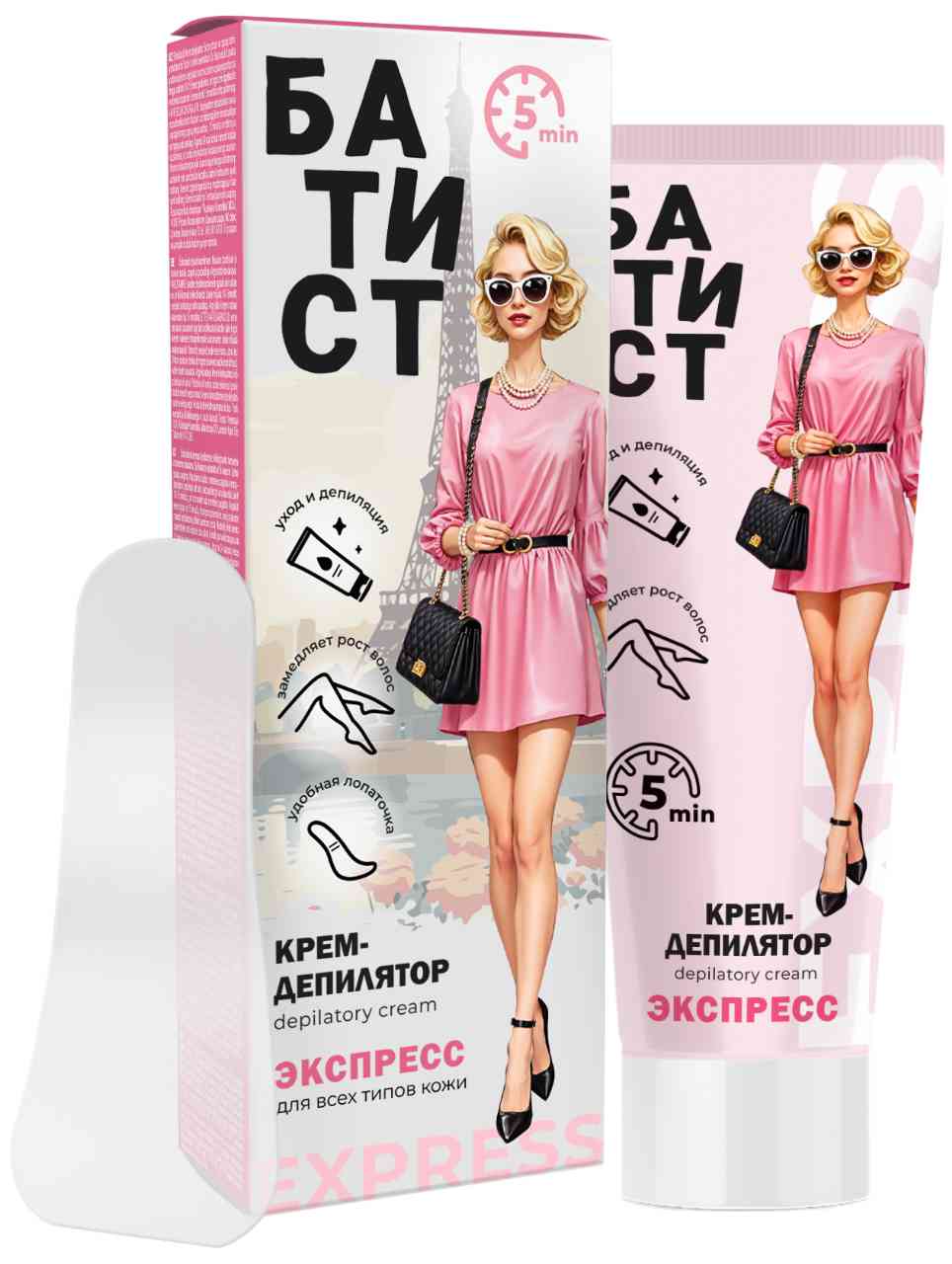 

Крем-депилятор для всех типов кожи экспресс Батист с розовой водой