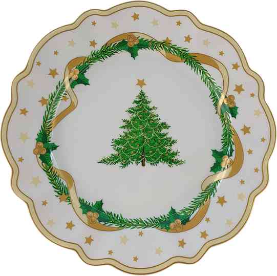 

Блюдо новогоднее круглое, цвет белый, зеленый, золотой